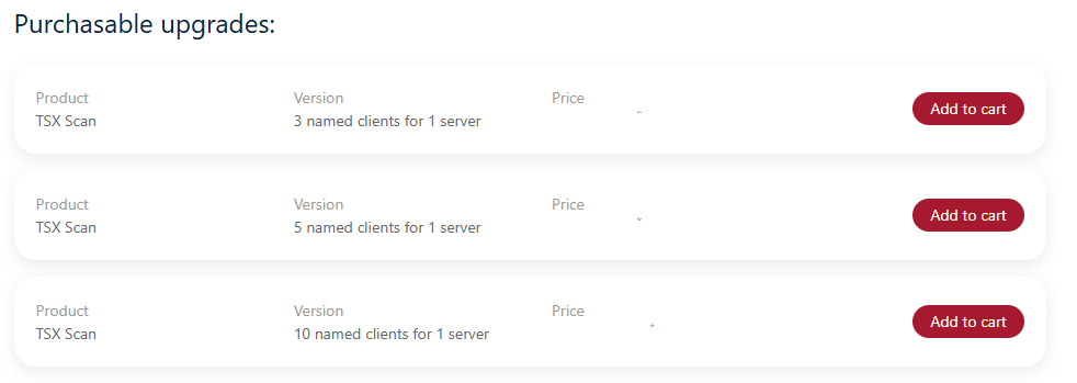 List of purchaseable upgrades