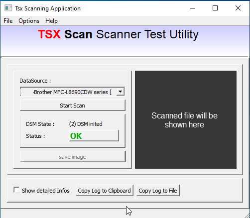 TSX Scan Scanner Test Utility - Start Scan