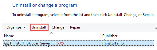 Uninstall TSX Scan Server
