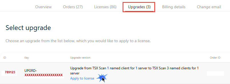 Apply upgrade to license