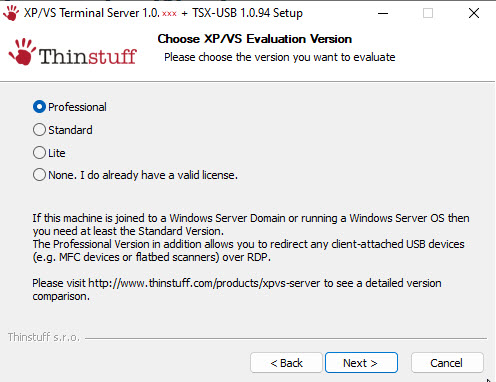 Choose XP/VS version